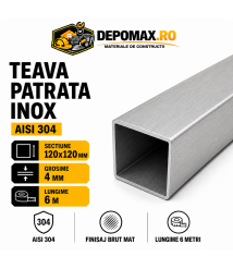 Teava patrata inox AISI 304, 120 x 120 x 4 mm, 6 metri